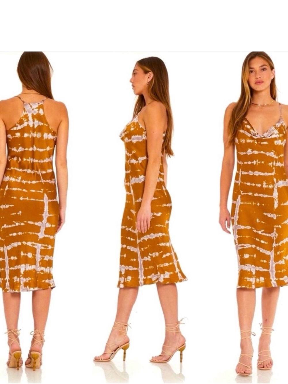 Young Fabulous & Broke Sweetie tie-dye silk slip dresses in gold S Like New
